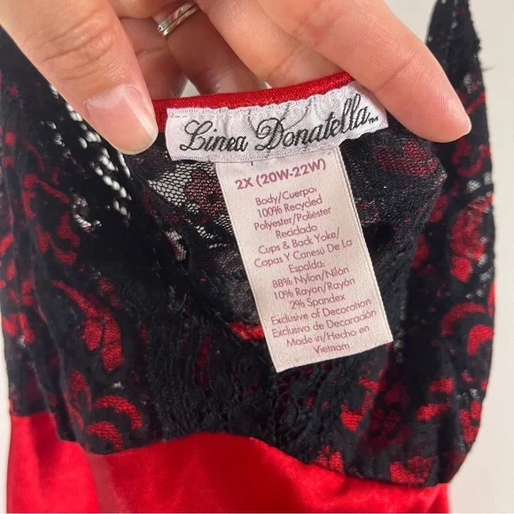 Linea Donatella Womens Red Black Lace Chemise Slip Dress Vampire 2X Romantic - Picture 7 of 10